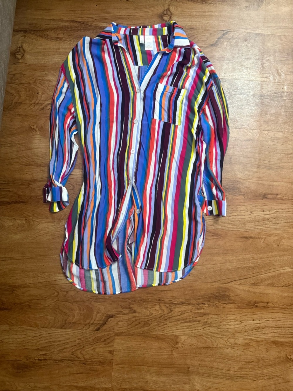 Anne Cole Multicolor Striped Swim Coverup - Blue, Red, Yellow, Pink, Green